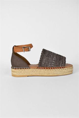 Kadın Hasır Detaylı Yazlık Sandalet - Acı Kahve