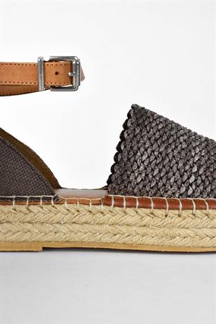 Kadın Hasır Detaylı Yazlık Sandalet - Acı Kahve