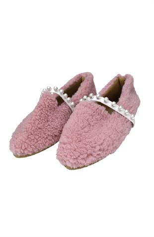 Kadın İnci Detaylı Peluş Ev Babeti - Pudra