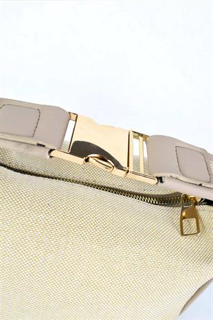 Kadın Kanvas Kumaş Metal Sap Detaylı El ve Omuz Çantası - Krem