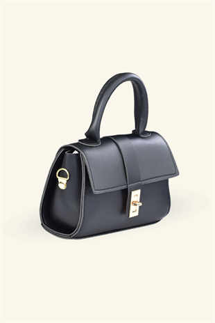 Kadın Mini Kilitli Model El ve Omuz Çantası - Siyah