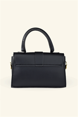 Kadın Mini Kilitli Model El ve Omuz Çantası - Siyah