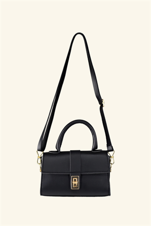 Kadın Mini Kilitli Model El ve Omuz Çantası - Siyah