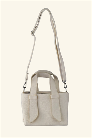 Kadın Mini Kırışık Dokulu El ve Omuz Çantası - Krem