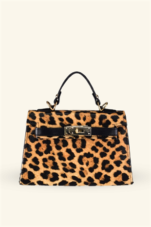 Kadın Mini Leopar Kilit Kapaklı El ve Omuz Çantası
