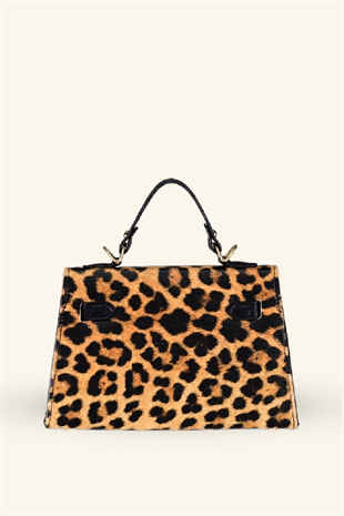 Kadın Mini Leopar Kilit Kapaklı El ve Omuz Çantası