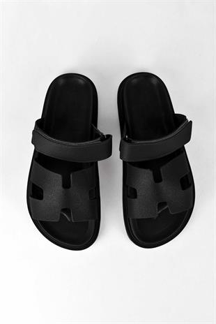 Kadın Önü Açık Cırtlı Rahat Poli Taban Günlük Terlik - Siyah