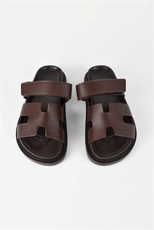 Kadın Önü Açık Cırtlı Rahat Poli Taban Günlük Terlik - Kahverengi