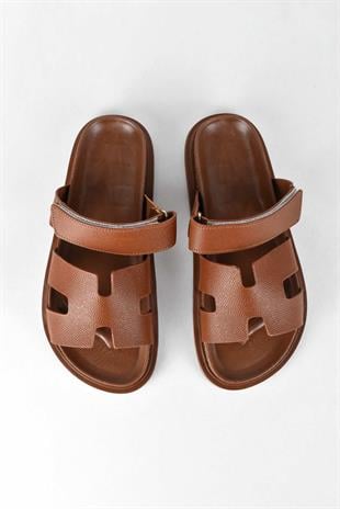 Kadın Önü Açık Cırtlı Rahat Poli Taban Günlük Terlik - Taba