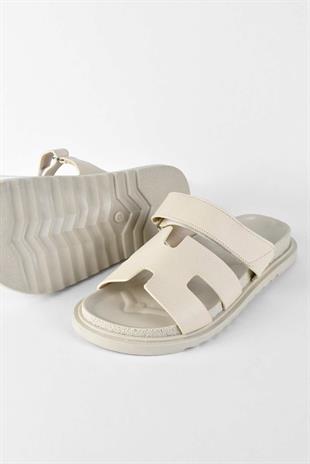 Kadın Önü Açık Cırtlı Rahat Poli Taban Günlük Terlik - Bej