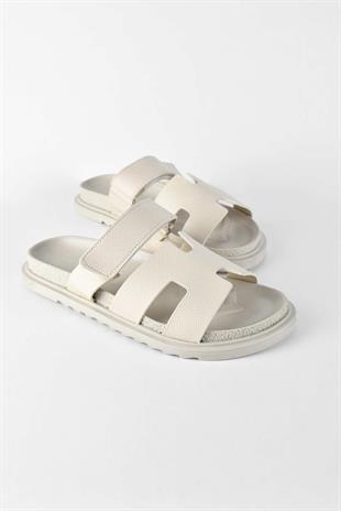 Kadın Önü Açık Cırtlı Rahat Poli Taban Günlük Terlik - Bej