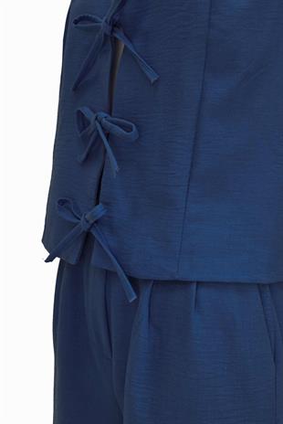 Kadın Önü Bağlamalı Kalın Askılı Yelek Pantalon Takım  - Lacivert