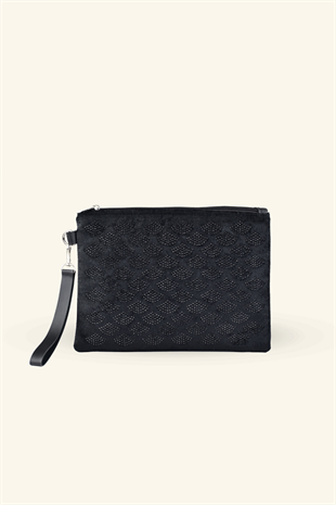 Kadın Siyah Taşlı Süet Portföy & Clutch Çanta