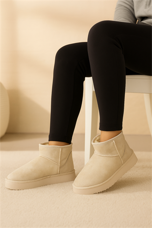 Kadın Süet Kalın Taban Kışlık Bot - Bej