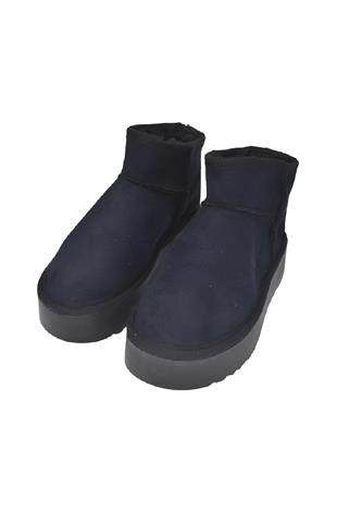 Kadın Süet Kalın Taban Kışlık Bot - Siyah