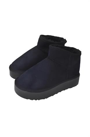 Kadın Süet Kalın Taban Kışlık Bot - Siyah