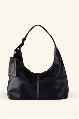 Kadın Yumuşak Deri Mini Cüzdanlı Omuz Çantası - Siyah