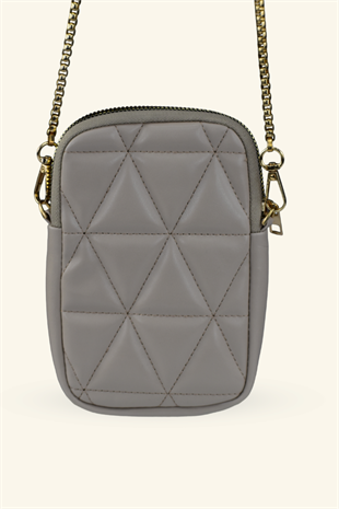 Kadın Zincir Askılı Kapitone Telefon Çantası - Krem