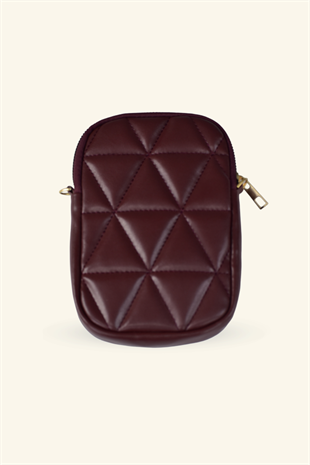 Kadın Zincir Askılı Kapitone Telefon Çantası - Bordo