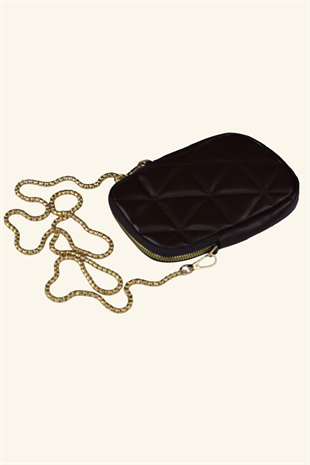 Kadın Zincir Askılı Kapitone Telefon Çantası - Kahverengi