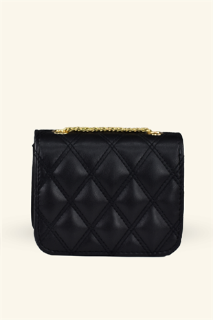 Kadın Zincir Askılı Mini Clutch ve Omuz Çantası - Siyah