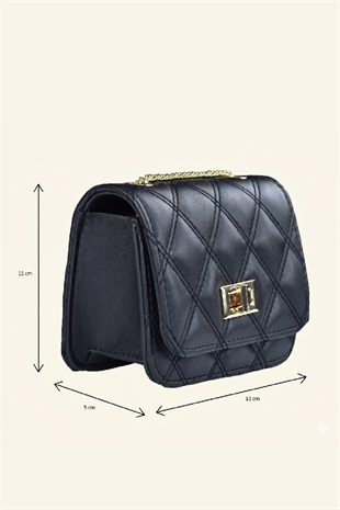 Kadın Zincir Askılı Mini Clutch ve Omuz Çantası - Siyah