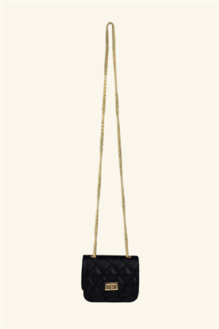 Kadın Zincir Askılı Mini Clutch ve Omuz Çantası - Siyah