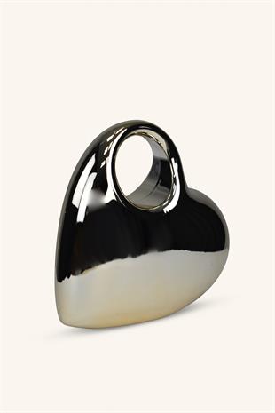 Kalp Model Parlak Abiye Çanta - Gold