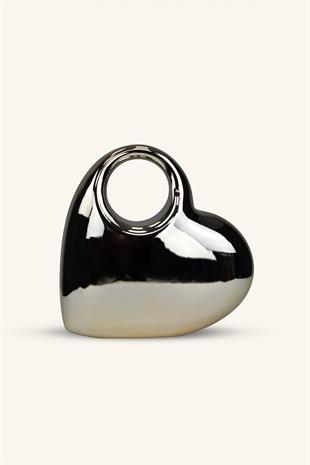 Kalp Model Parlak Abiye Çanta - Gold