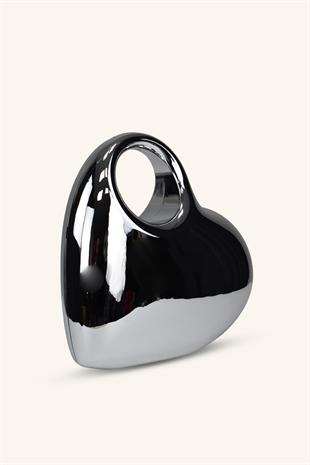 Kalp Model Parlak Abiye Çanta - Gümüş