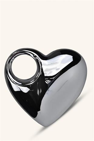 Kalp Model Parlak Abiye Çanta - Gümüş