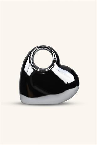 Kalp Model Parlak Abiye Çanta - Gümüş