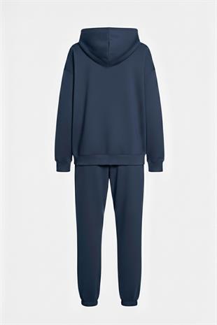 Kapüşonlu Cep Detaylı İki İplik Eşofman Takımı – Lacivert