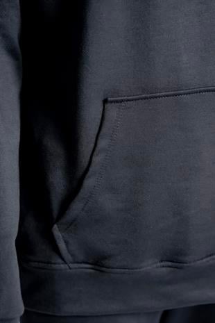 Kapüşonlu Cep Detaylı İki İplik Eşofman Takımı – Siyah