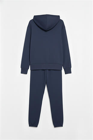 Kapüşonlu Fermuarlı Modal Kumaş Eşofman Takımı –İndigo