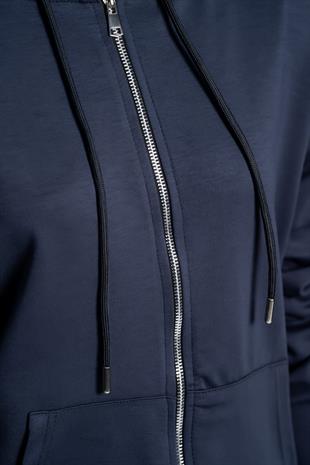 Kapüşonlu Fermuarlı Modal Kumaş Eşofman Takımı –İndigo