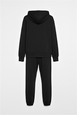 Kapüşonlu Fermuarlı Modal Kumaş Eşofman Takımı –Siyah