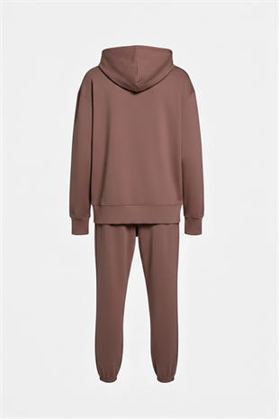 Kapüşonlu Fermuarlı Modal Kumaş Eşofman Takımı –Kahve