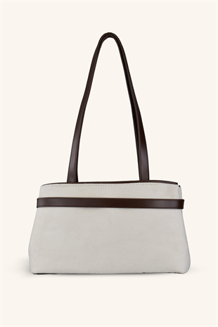 Kemer Detaylı Süet El ve Omuz Çantası - Krem