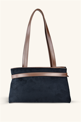 Kemer Detaylı Süet El ve Omuz Çantası - Siyah