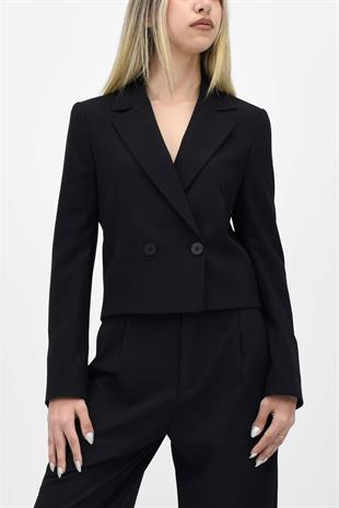  Kısa Crop Blazer Ceket Pantolon İkili Takım - Siyah