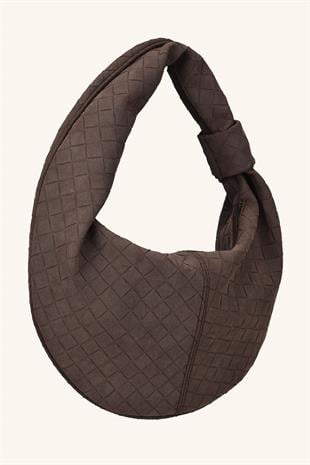 Luxe Model Yuvarlak Süet Çanta - Acı Kahve