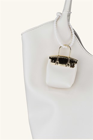 Melany Model Charm Detaylı El ve Omuz Çantası - Krem
