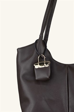 Melany Model Charm Detaylı El ve Omuz Çantası - Acı Kahve
