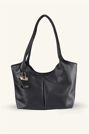 Melany Model Charm Detaylı El ve Omuz Çantası - Siyah