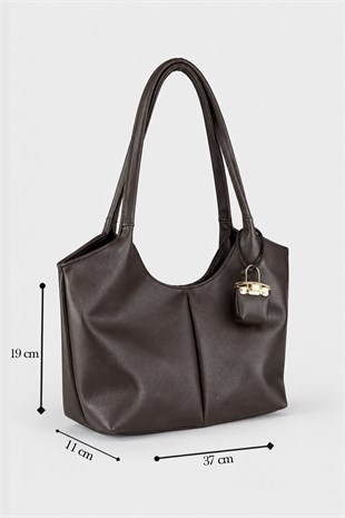 Melany Model Charm Detaylı El ve Omuz Çantası - Acı Kahve