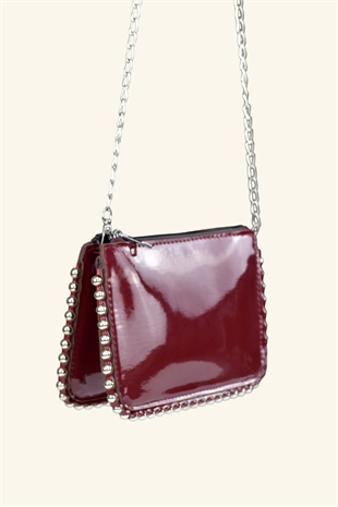 Mini Boncuklu Çanta - Bordo