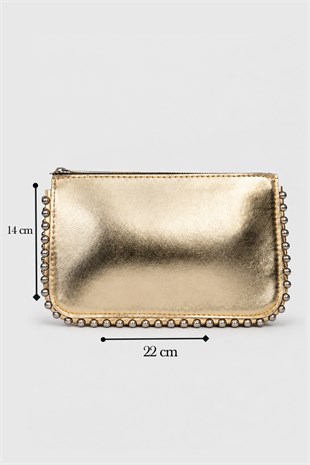 Mini Boncuklu Çanta - Gold