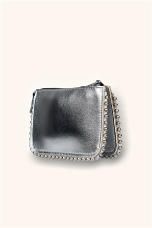 Mini Boncuklu Çanta - Gümüş