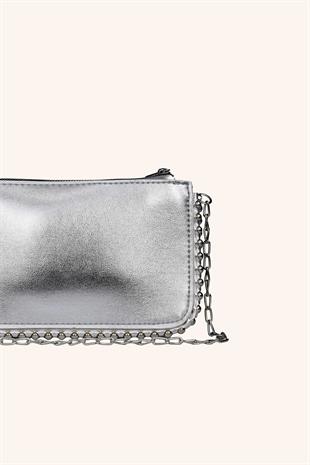 Mini Boncuklu Çanta - Gümüş